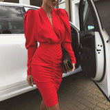 V-Neck Sexy Women'S Long-Sleeved Bag Hip Dress