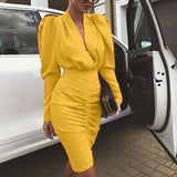 V-Neck Sexy Women'S Long-Sleeved Bag Hip Dress