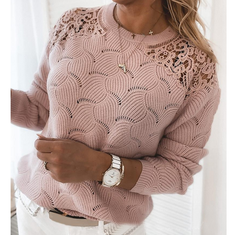 Pink Long Sleeve Lace Sweater