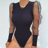 Transparent Mesh Long-Sleeved Slim Jumpsuit