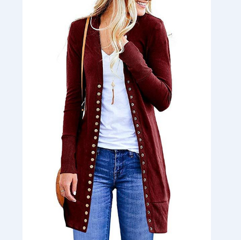 Solid Color Button Long Sleeve Cardigan