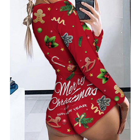 Long Sleeve Christmas print jumpsuit