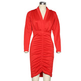 V-Neck Sexy Women'S Long-Sleeved Bag Hip Dress