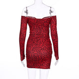 Sexy V-Neck Long Sleeve Leopard Dress