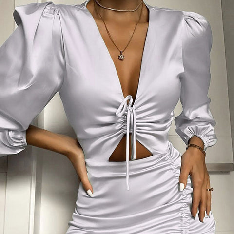 Temperament Slim Women's Long Sleeve V-Neck Dress