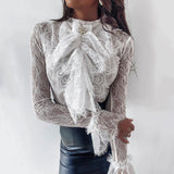 Fashion Tight-Fitting Solid Color Lace Long-Sleeved Top