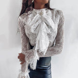 Fashion Tight-Fitting Solid Color Lace Long-Sleeved Top
