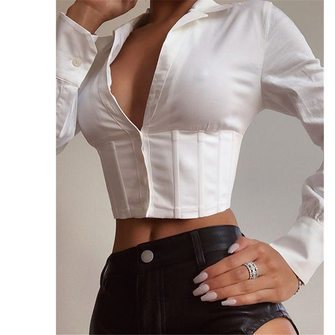 V-Neck Sexy Long-Sleeved Button Slim Top