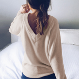 Women V-Neck Backless Knitted Sweaters