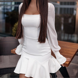 Solid Color Sexy Long Sleeve Stitching Fishtail Dress