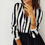 Sexy V-Neck Striped Long-Sleeved Top
