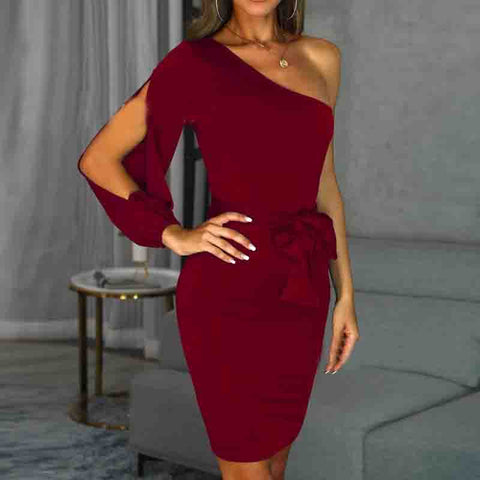 Long Sleeve Solid Color Hip Dress