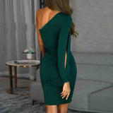 Long Sleeve Solid Color Hip Dress