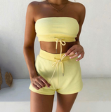 Casual Fashion Strapless Shorts Two-Piece Suit
