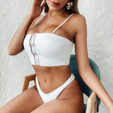 White Transparent Bikini Zipper Split Swimsuit