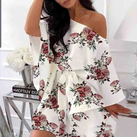 Sweet Casual Printed Off-The-Shoulder Dress