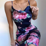 Sling Printed Sleeveless Package Hip Dress