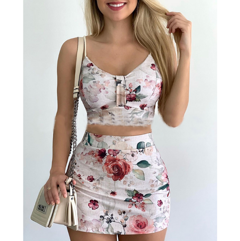 Rose Print Sexy Sling Print Suit