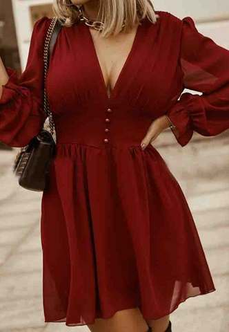 Sexy Long Sleeve Red Chiffon Dress
