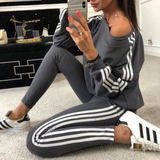 Round Neck Striped Long Sleeve Fashion Casual Two-Piece Set