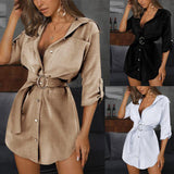 Casual Cardigan Solid Color Long Sleeve Dress