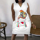 Women's Sexy V-neck Printed Sleeveless Dress
