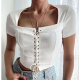 Women'S Solid Color White Short Sleeve Top