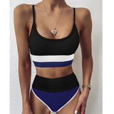 Sexy Split Striped Splicing High Waist Bikini Swimsuit