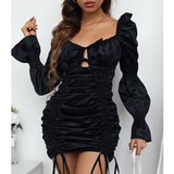 Solid Color Women's Long Sleeve Puff Sleeve Dress