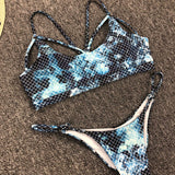 Fashion Split Fish Scale Print Bikini Swimsuit