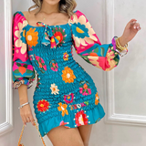 Design Shoulder Cut Long Sleeve Floral Dress