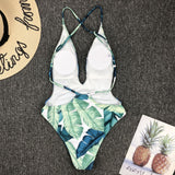 Leaf Print Sexy One-Piece Bikini Swimsuit