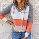Long Sleeve Loose Stripes Knitting Hooded Sweater