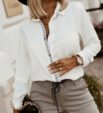 Solid Color Women'S White Long-Sleeved Shirt