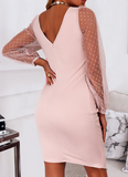 Casual Solid Color Long Sleeve Pink Dress