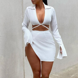 Long Sleeve White Dress Two-Piece Suit
