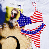 Sexy Flag Print Bikini Split Swimsuit Set
