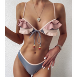 Sexy Flusheds Plicing Bikini Swimsuit Set