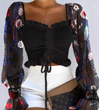 Long Sleeve Black Splicing Mesh Shirt Top