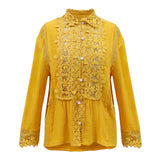 Lace Solid Color Long-Sleeved Shirt Top