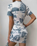 Women's Graphic Print Short Sleeve High Waist Dress