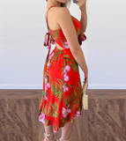 Women's Sexy Red Print Sleeveless Dress