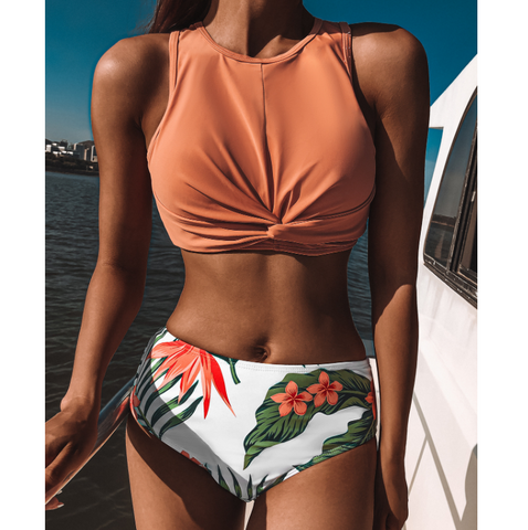 Printed Sexy Split High Waist Bikini Swimsuit