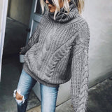 Solid Color High Neck Long Sleeve Knitted Sweater