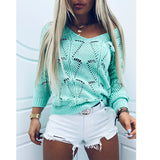 Solid Color Loose Openwork V-Neck Knitted Sweater