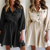 Casual Breasted Pocket Long Sleeve Dress