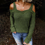 Casual Sexy Sling Strapless Knit Solid Color Long-Sleeved Sweater