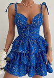 Blue Floral Casual V-Neck Sling Sleeveless Dress