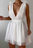 Women'S V-Neck Mesh Mini Sleeveless Dress