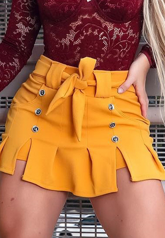 Women Loose Yellow High Waist Shorts